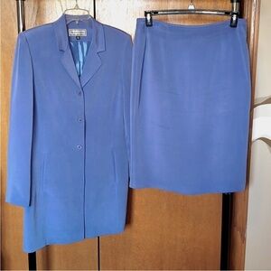 Vintage silk periwinkle blue Blazer and Skirt suit Set